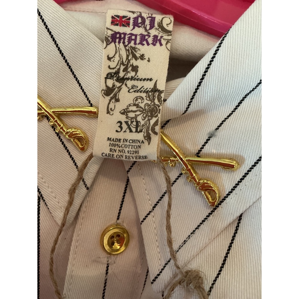 Vintage‎ Y2K PJ MARK Men's 3XL White Pinstripe Military Style Shirt with Patches - Picture 8 of 9